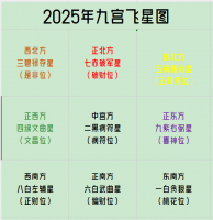 2025年九宫飞星图详解和化解方法，蛇年家居风水吉凶方位图解